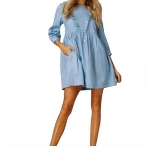 Listicle NWOT Dress, Blue, Ruffles detail, Pockets, SZ Women’s small
